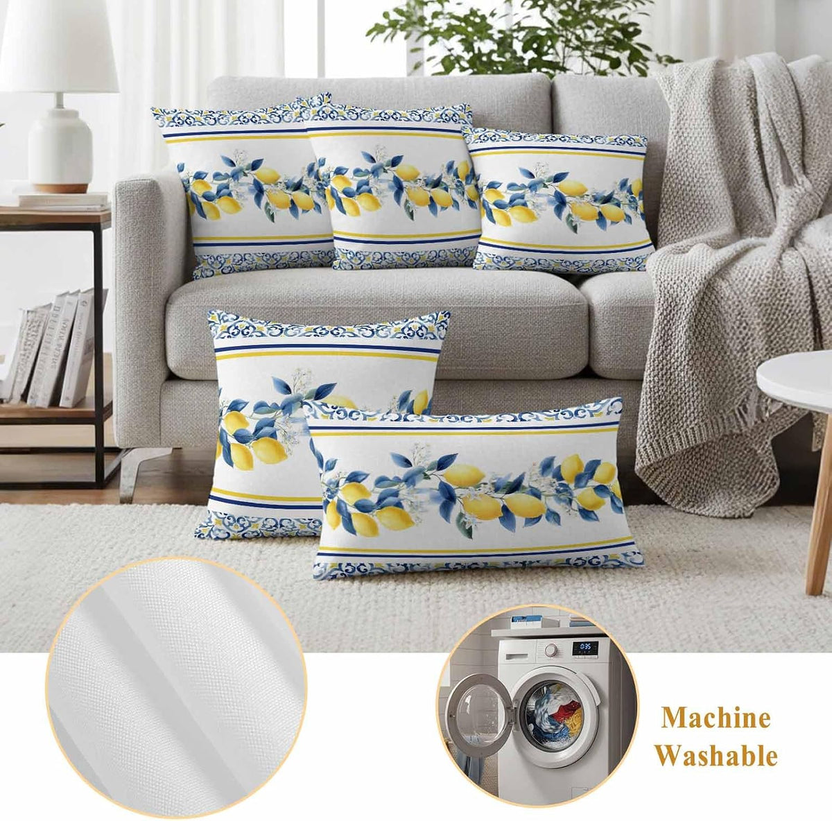 Summer Lemon Outdoor Pillow Covers Pack of 2 Lemon Flower Mediterranean Waterproof Garden Farmhouse Cushion Cases Decorative for Patio Furniture Balcony Couch Sofa 20 x 12 Inch