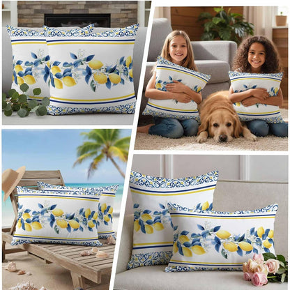 Summer Lemon Outdoor Pillow Covers Pack of 2 Lemon Flower Mediterranean Waterproof Garden Farmhouse Cushion Cases Decorative for Patio Furniture Balcony Couch Sofa 20 x 12 Inch