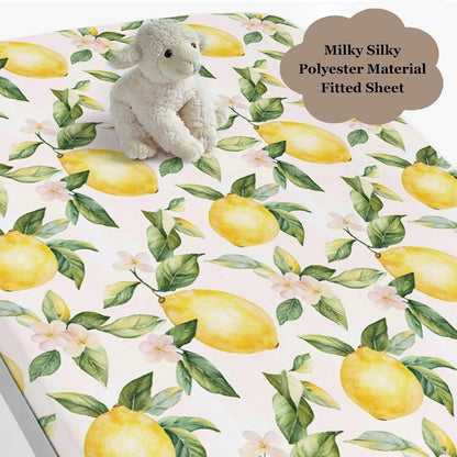 Cute Lemon Floral Leaves Pink Fitted Crib Sheet for Baby Girls Boys 28x52 Inch Yellow Lemons Wildflowers Baby Sheet for Standard Crib and Toddler Summer Fruit Bed Mattress Nursery Bed