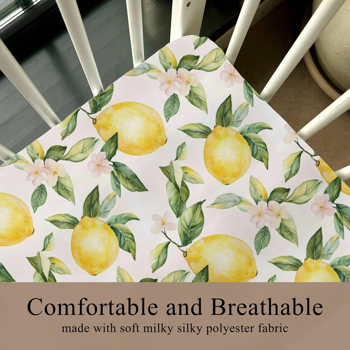 Cute Lemon Floral Leaves Pink Fitted Crib Sheet for Baby Girls Boys 28x52 Inch Yellow Lemons Wildflowers Baby Sheet for Standard Crib and Toddler Summer Fruit Bed Mattress Nursery Bed