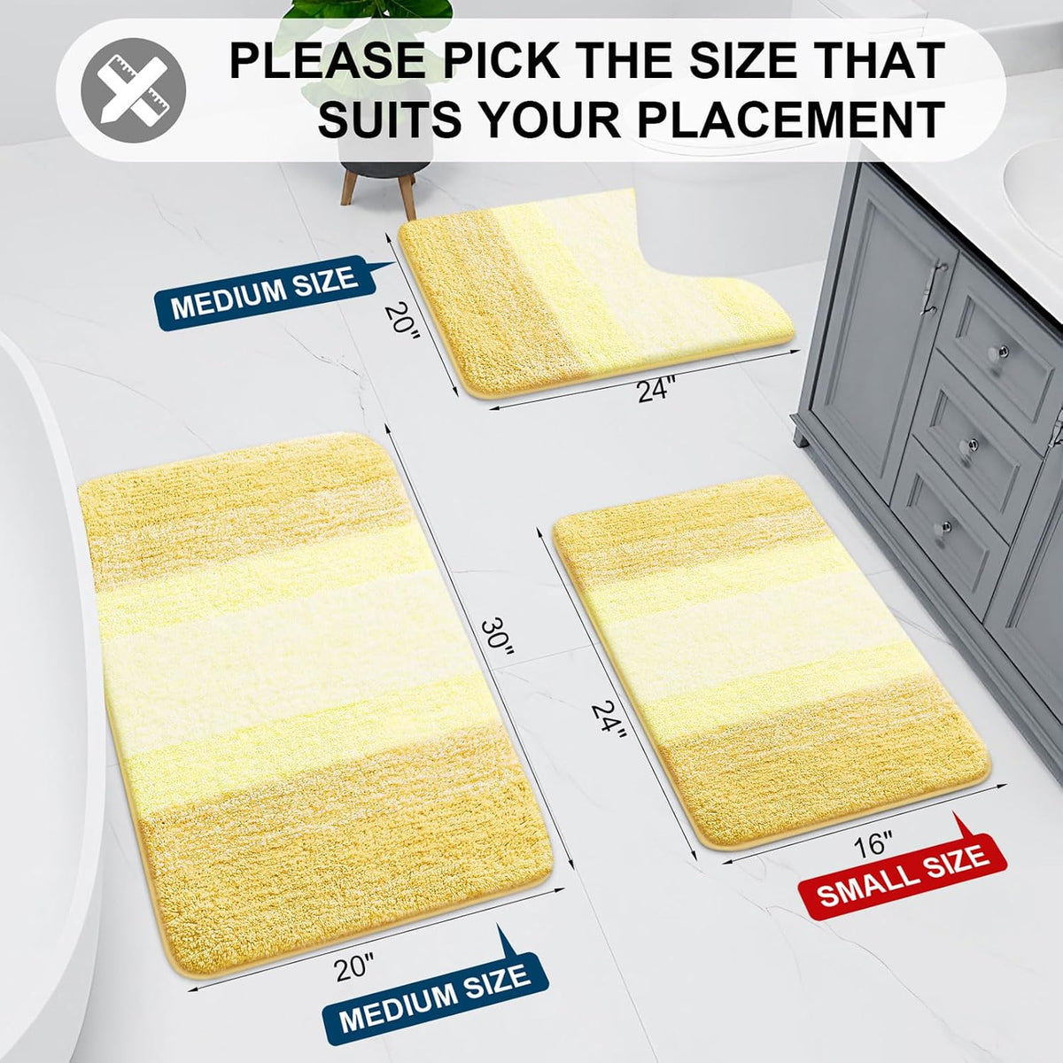 Microfiber Bathroom Rugs, Shaggy Soft Absorbent Bath Rug, 47x24