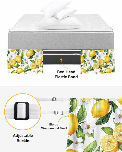 Lemon Flower Bed Skirt Queen Size 16 Inch Drop, Adjustable Elastic Wrap Around Bed Skirts Easy Fitting Dust Ruffle Bedskirt Bed Frame Cover Yellow Fruit White Spring Blooms Botanicals