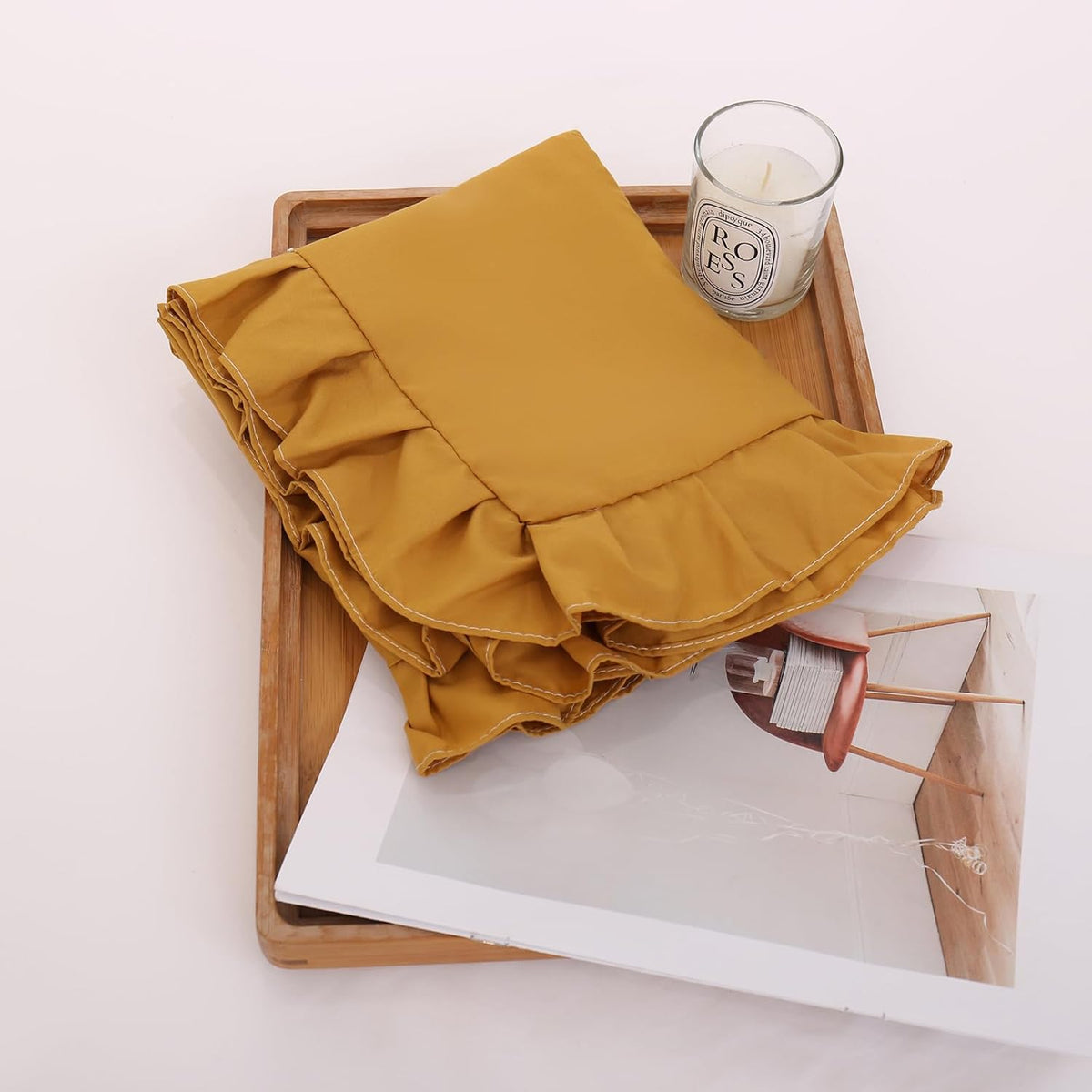 Mustard Yellow Pillowcases QueenPillowcases Set of 2 Ruffle Pillow Shams Cute Pillow Covers Solid Ruffled Fringe Design Yellow Shabby Chic Pillowcases 2 Pack