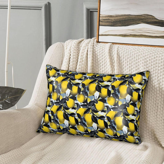 Yellow Lemon Black Leaves Print Satin Pillowcase for Hair and Skin, 20x30 Inches Pillow Cases, Queen Size Pillowcases with Zipper, Similar to Silk Pillow Covers
