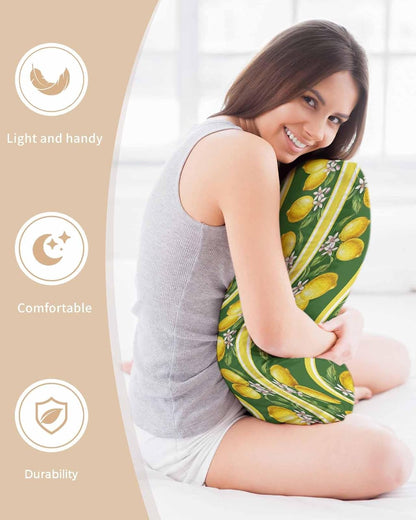 Lemon Summer 2 Packs Bed Pillow Covers Standard Decorative, Throw Pillow Cases Breathable Bedding Pillowcase, Soft Stain Pillows Shams Zipper Closure Watercolor Fruits Green Yellow Stripes 20"x26"