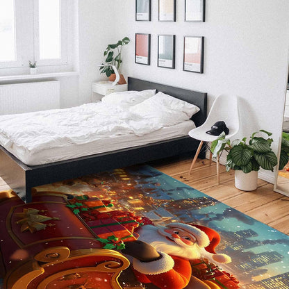 Christmas Yellow Red Area Rug for Living Room 2.7x5 Modern Rug Washable Abstract Area Rug Large Non Slip Winter Santa Claus Elk Gifts Floor Carpet Mat Soft Indoor Rug for Bedroom Nursery Office