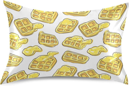 Lemon Yellow Ice Cream Waffle Satin Pillowcase Standard Size 20x26in – Soft Silky Pillow Cover for Hair and Skin, No Zipper Envelope Closure, Single Pack for Bed Couch Bedroom