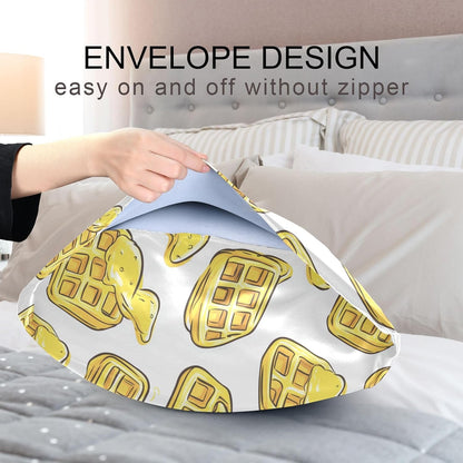 Lemon Yellow Ice Cream Waffle Satin Pillowcase Standard Size 20x26in – Soft Silky Pillow Cover for Hair and Skin, No Zipper Envelope Closure, Single Pack for Bed Couch Bedroom