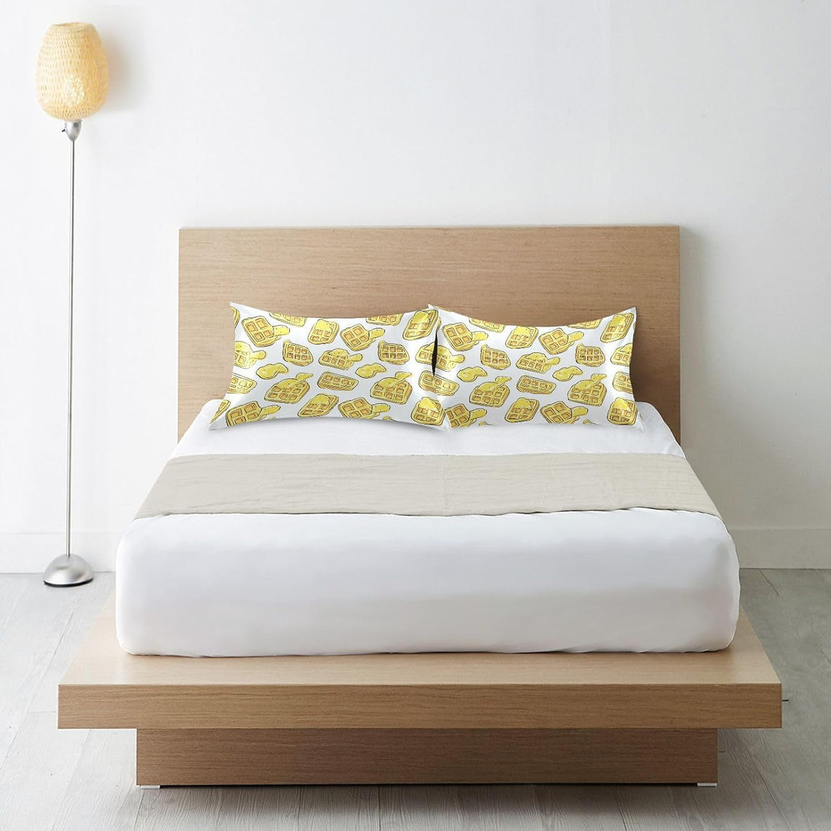 Lemon Yellow Ice Cream Waffle Satin Pillowcase Standard Size 20x26in – Soft Silky Pillow Cover for Hair and Skin, No Zipper Envelope Closure, Single Pack for Bed Couch Bedroom