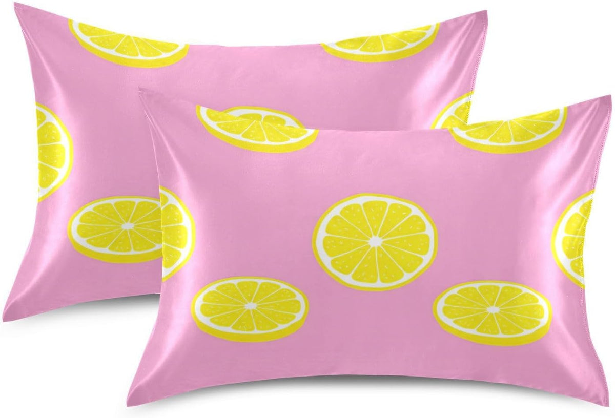 Yellow Lemons Satin Pillowcase for Hair and Skin, Soft Breathable Pillow Case Anti-Wrinkle Cooling Silk Pillow Cover with Envelope Closure for Bedroom, Standard 20 x 26 Inches