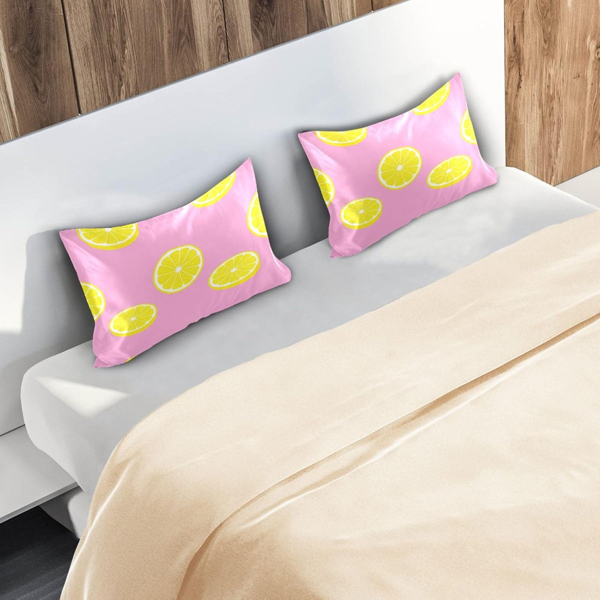 Yellow Lemons Satin Pillowcase for Hair and Skin, Soft Breathable Pillow Case Anti-Wrinkle Cooling Silk Pillow Cover with Envelope Closure for Bedroom, Standard 20 x 26 Inches