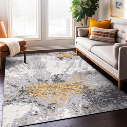 Modern Abstract Stain Resistant Soft Area Rug 5' x 7' Yellow
