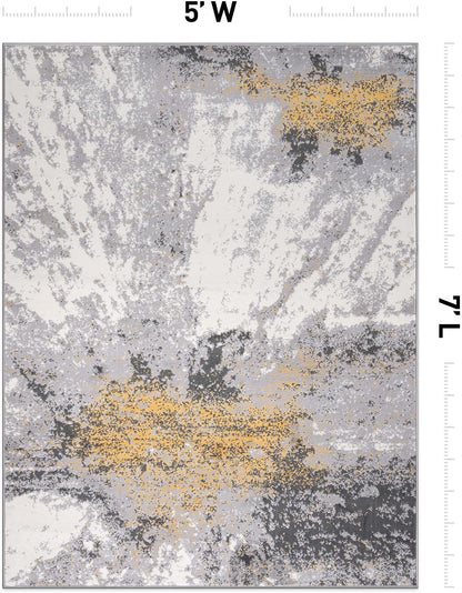 Modern Abstract Stain Resistant Soft Area Rug 5' x 7' Yellow