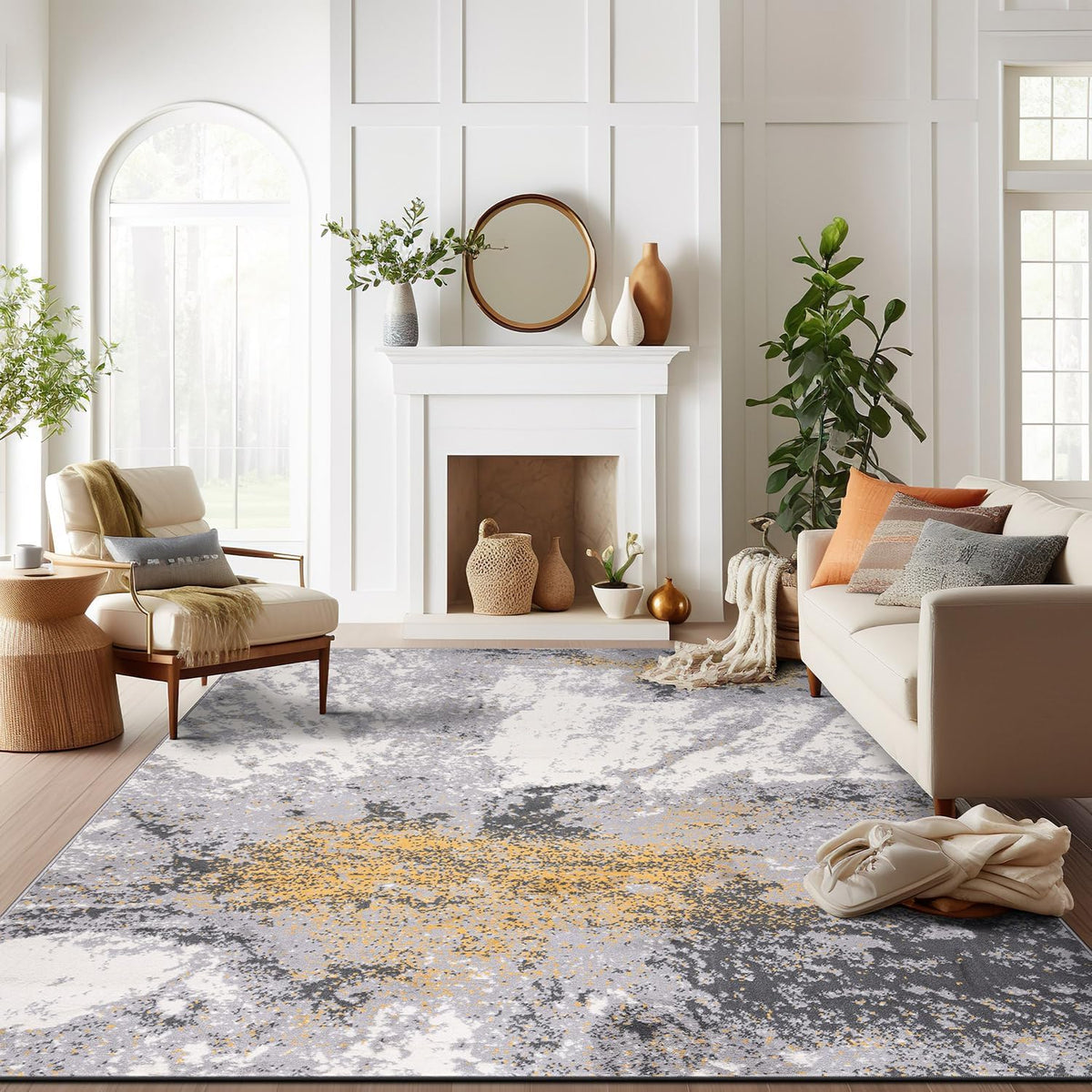 Modern Abstract Stain Resistant Soft Area Rug 5' x 7' Yellow