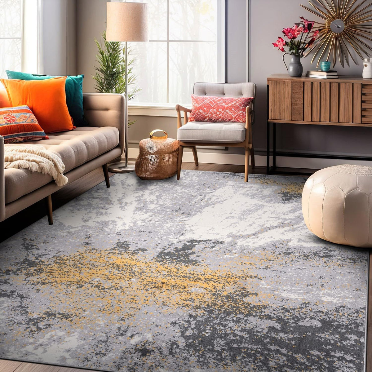 Modern Abstract Stain Resistant Soft Area Rug 5' x 7' Yellow