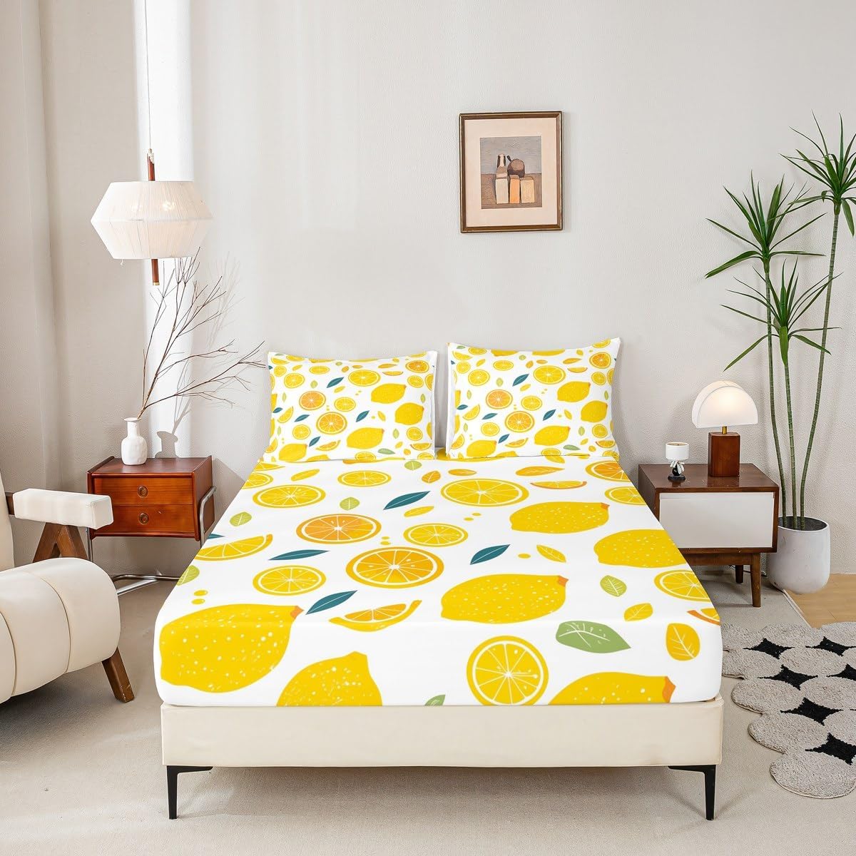 Cute Lemon Kids Bed Sheets Set,Boys Girls Twin Size,Fun Vegetable Fitted Sheet,Cartoon Farmhouse Lifestyle Design Ultra Soft Bedding Set,Yellow Large Lemon Bed Cover Bedroom Decor