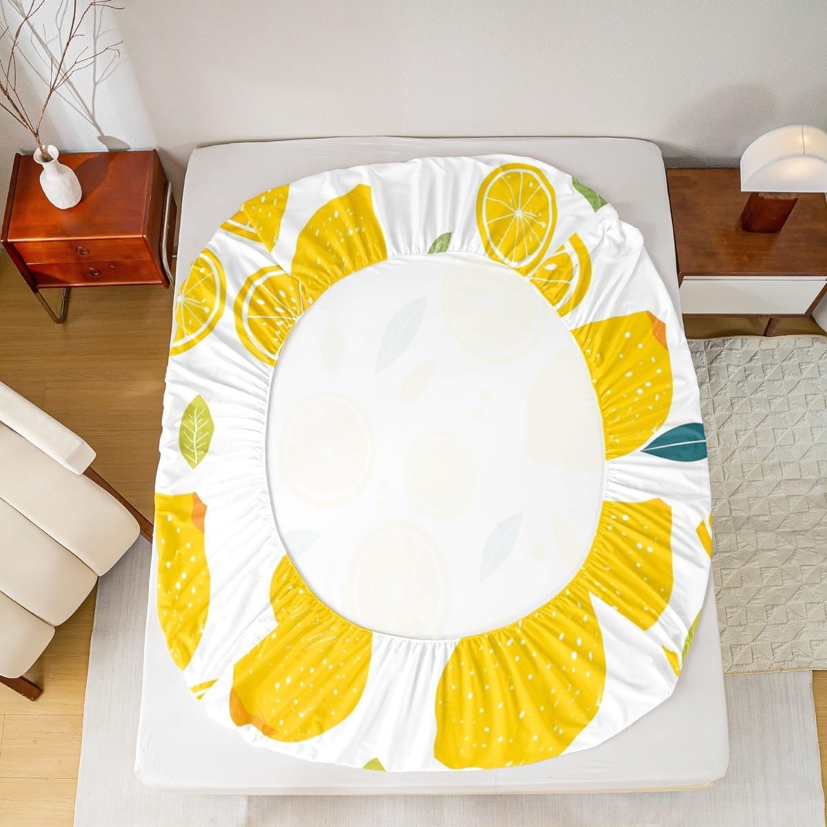 Cute Lemon Kids Bed Sheets Set,Boys Girls Twin Size,Fun Vegetable Fitted Sheet,Cartoon Farmhouse Lifestyle Design Ultra Soft Bedding Set,Yellow Large Lemon Bed Cover Bedroom Decor