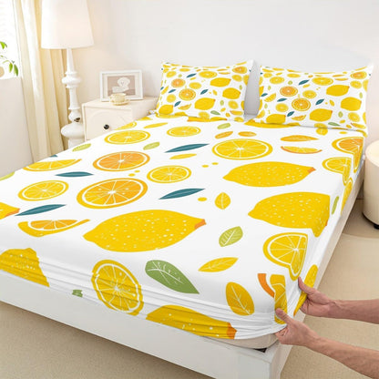 Cute Lemon Kids Bed Sheets Set,Boys Girls Twin Size,Fun Vegetable Fitted Sheet,Cartoon Farmhouse Lifestyle Design Ultra Soft Bedding Set,Yellow Large Lemon Bed Cover Bedroom Decor