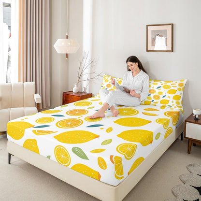 Cute Lemon Kids Bed Sheets Set,Boys Girls Twin Size,Fun Vegetable Fitted Sheet,Cartoon Farmhouse Lifestyle Design Ultra Soft Bedding Set,Yellow Large Lemon Bed Cover Bedroom Decor
