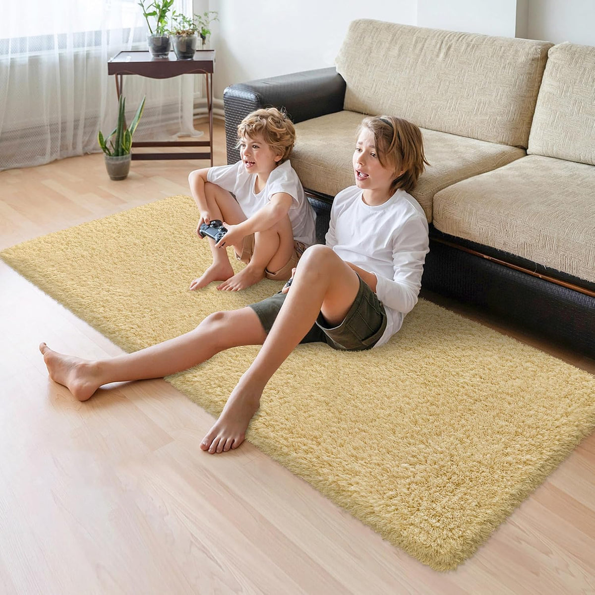 Soft Runner Rugs for Bedroom Shag Runner 2x6 Ft, Light Yellow