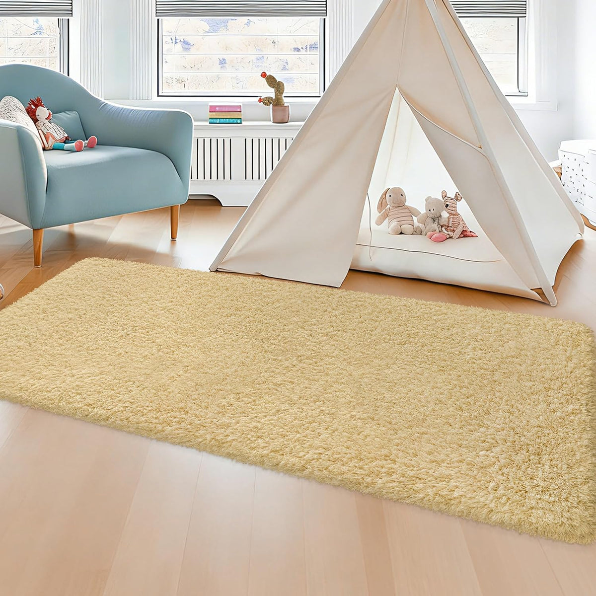 Soft Runner Rugs for Bedroom Shag Runner 2x6 Ft, Light Yellow