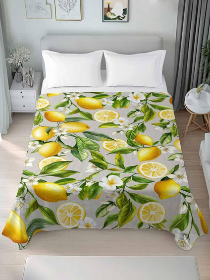 Twin Flat Sheet Only,Summer Lemon Flower Leaf Top Sheet Breathable Soft Brushed Polyester Microfiber Bed Sheets,Country Yellow Fruit Floral Plant Hotel Luxury Bedding Sheets for Women,Men,Teens