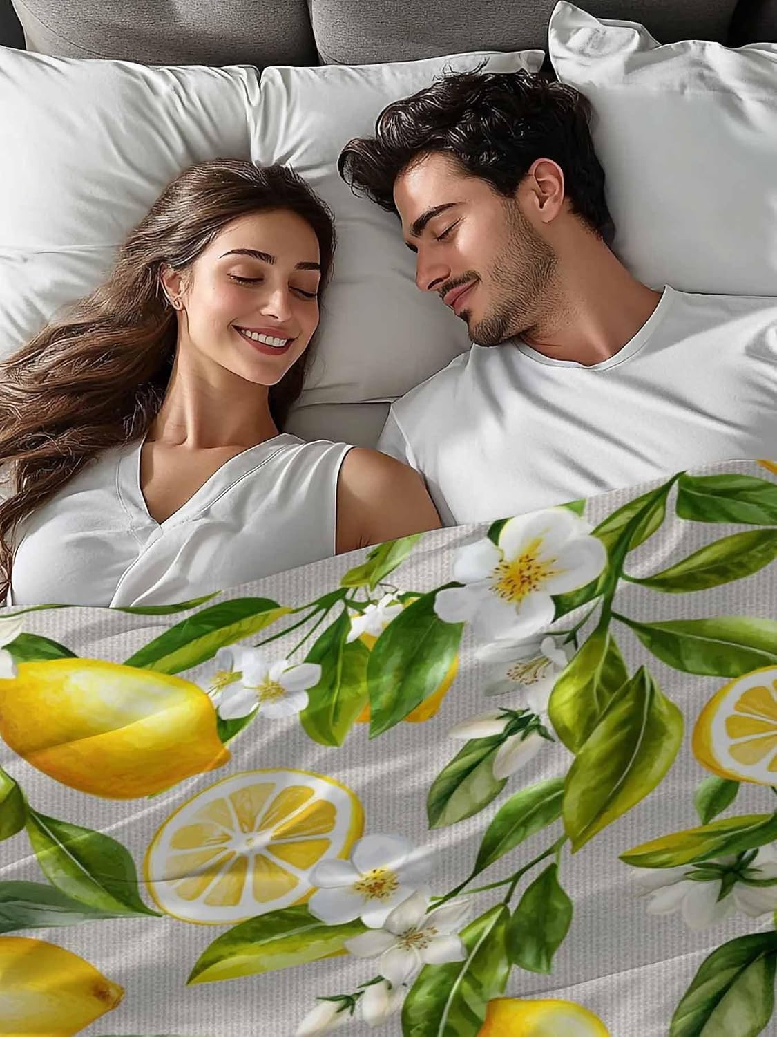 Twin Flat Sheet Only,Summer Lemon Flower Leaf Top Sheet Breathable Soft Brushed Polyester Microfiber Bed Sheets,Country Yellow Fruit Floral Plant Hotel Luxury Bedding Sheets for Women,Men,Teens