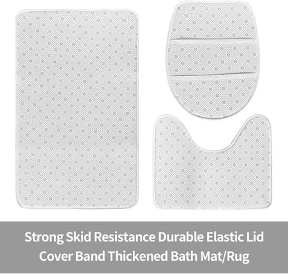 3 Pieces Bath Rug Set, Black White & Yellow Stripe Bathroom Mat Set Non Slip & Absorbent Bath Carpet, U Shaped Contour Rug & Toilet Lid Cover