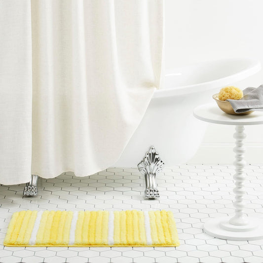 Striped Bathroom Rug Mat, Super Soft Extra Absorbent Shag Bath Mat Rug, Perfect Plush Carpet Mat for Shower and Bathroom, Machine Washable, Non Slip, 27”x48” Yellow