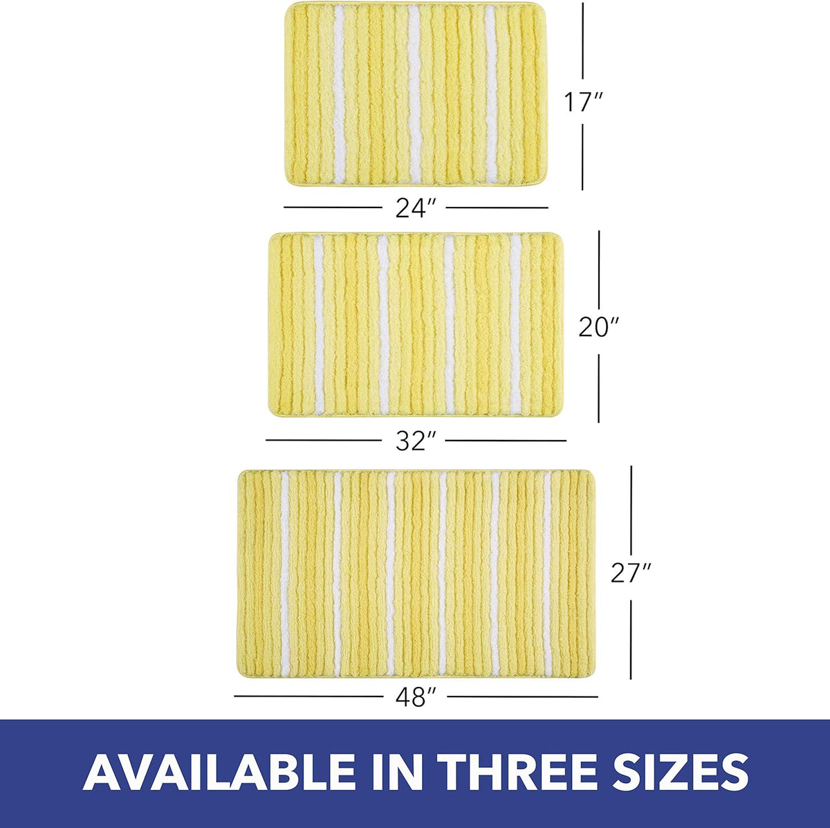 Striped Bathroom Rug Mat, Super Soft Extra Absorbent Shag Bath Mat Rug, Perfect Plush Carpet Mat for Shower and Bathroom, Machine Washable, Non Slip, 27”x48” Yellow