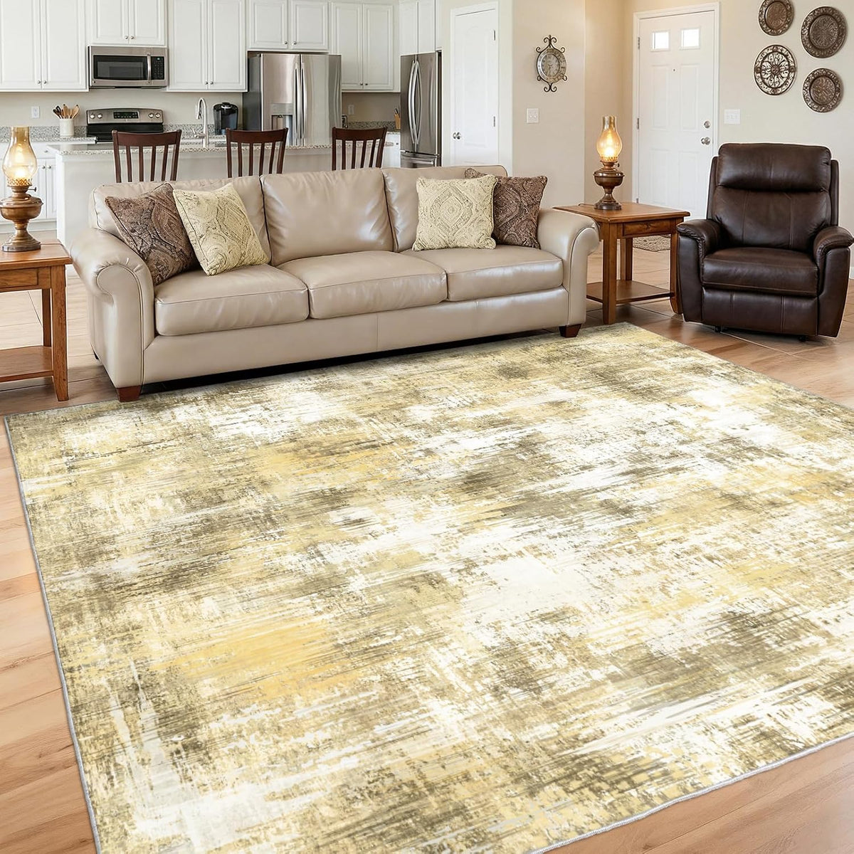 5x7Ft Living Room Area Rugs Anti-Slip Abstract Rug Stain-Resistant Carpet