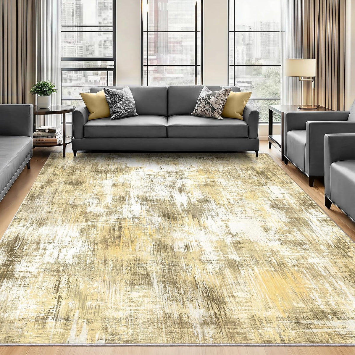 5x7Ft Living Room Area Rugs Anti-Slip Abstract Rug Stain-Resistant Carpet