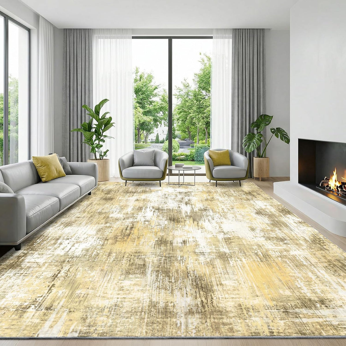 5x7Ft Living Room Area Rugs Anti-Slip Abstract Rug Stain-Resistant Carpet