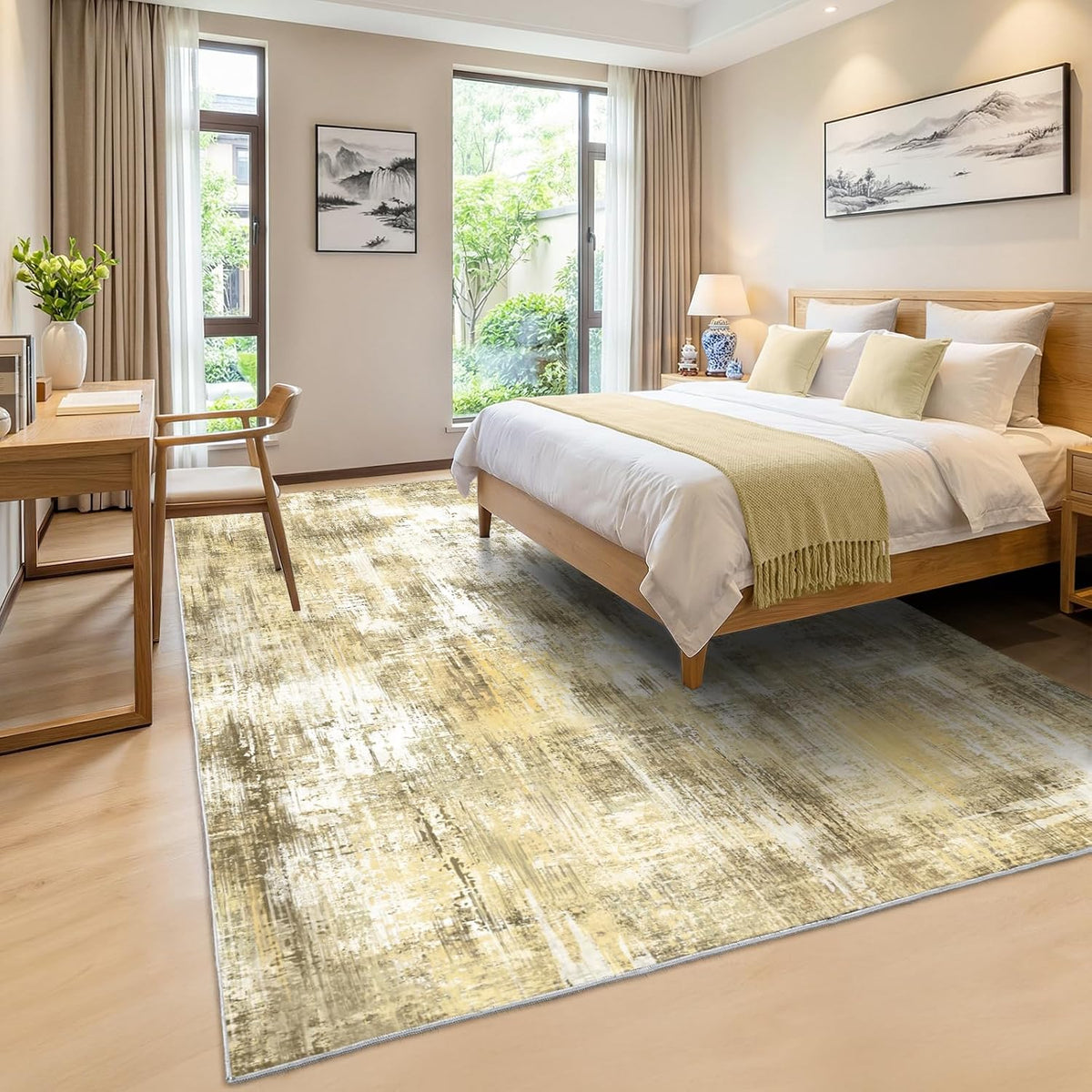 5x7Ft Living Room Area Rugs Anti-Slip Abstract Rug Stain-Resistant Carpet