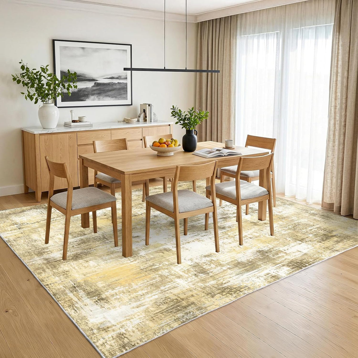 5x7Ft Living Room Area Rugs Anti-Slip Abstract Rug Stain-Resistant Carpet