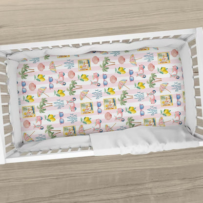 Summer Beach Baby Boys Girls Crib Sheets Coconut Palm Tree Lemon Sunglass Seashells Toddler Bedding Bed Sheets Italian Summer Coastal Fitted Crib Mattress Cover for Standard Crib Mattress 28x52 in