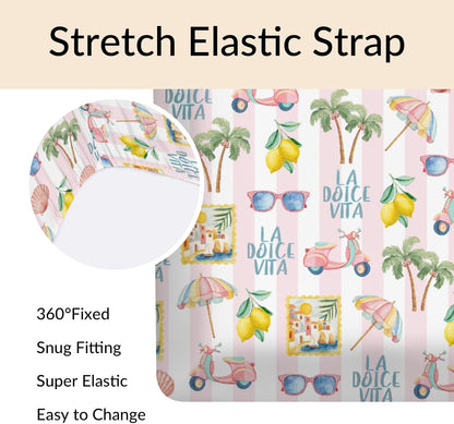 Summer Beach Baby Boys Girls Crib Sheets Coconut Palm Tree Lemon Sunglass Seashells Toddler Bedding Bed Sheets Italian Summer Coastal Fitted Crib Mattress Cover for Standard Crib Mattress 28x52 in