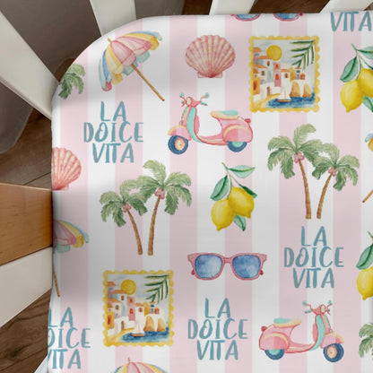 Summer Beach Baby Boys Girls Crib Sheets Coconut Palm Tree Lemon Sunglass Seashells Toddler Bedding Bed Sheets Italian Summer Coastal Fitted Crib Mattress Cover for Standard Crib Mattress 28x52 in