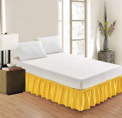 Wrap Around Solid Microfiber Luxury Hotel Quality Fabric Bedroom Gathered Ruffled Bedding Bed Skirt 14 Inch Drop (Queen, Yellow)