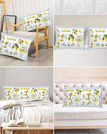 Satin Pillowcase for Hair and Skin Standard Size 2 Pack Summer Lemon Satin Pillow Case Soft Cool Silk Flower Vase Wine Yellow Waves Stripes Pillowcases with Hidden Zipper Throw Pillow Covers 20x26