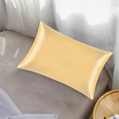 Mulberry Silk Pillowcase for Hair and Skin, Queen 19 Momme Natural Silk Pillow Case with Hidden Zipper, Yellow