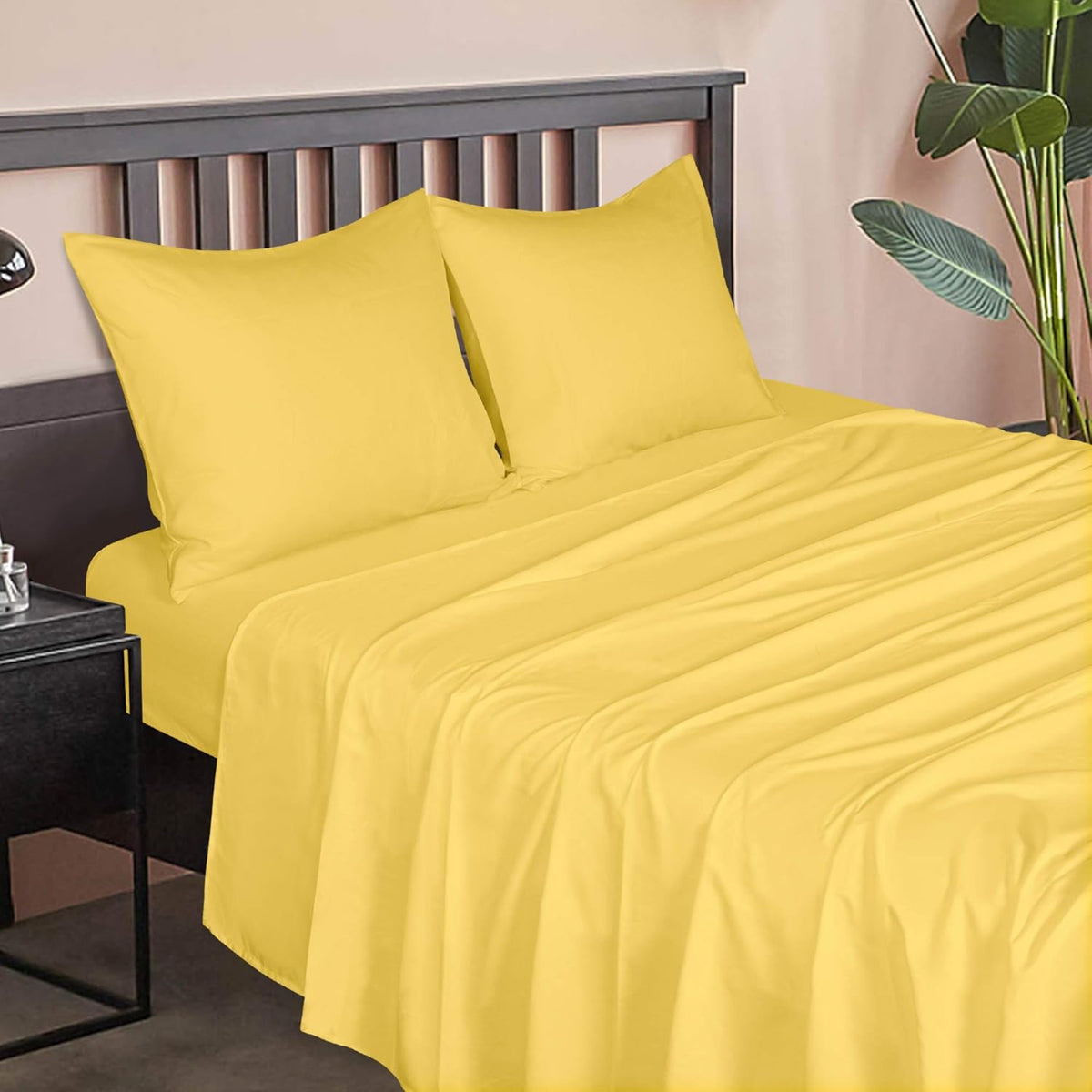 Twin Sheet Set - 3 Piece Breathable and Soft Sheets(1 Flat Sheet, 1 Fitted Sheet, 1 Pillowcase) - Easy Fit - Wrinkle Free and Comfy Sheets Set - White Sheet Set with Deep Pockets, Yellow