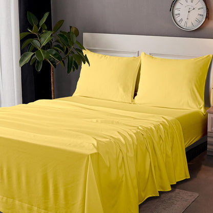 Twin Sheet Set - 3 Piece Breathable and Soft Sheets(1 Flat Sheet, 1 Fitted Sheet, 1 Pillowcase) - Easy Fit - Wrinkle Free and Comfy Sheets Set - White Sheet Set with Deep Pockets, Yellow