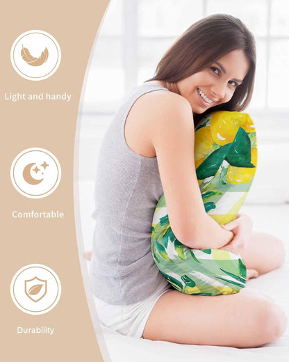 Summer Lemon Pillow Cases Standard Size Set of 2, Satin Pillowcase for Hair and Skin, Botanical Fruit Leaves Yellow Green Striped Throw Pillow Covers Cooling Pillow Protector with Zipper 20"x26"x2