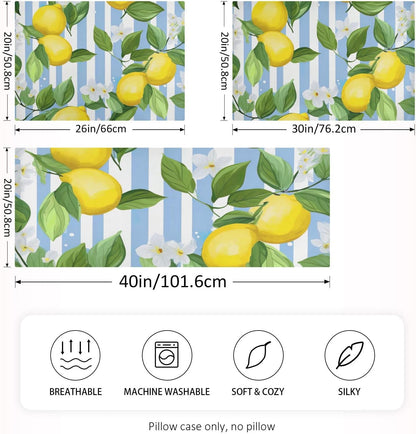 Yellow Lemon Stripe Satin Pillowcase for Hair and Skin Body Body Pillow Cases Standard Size 20"X26" Super Soft Pillow Case with Envelope Closure for Sleeping