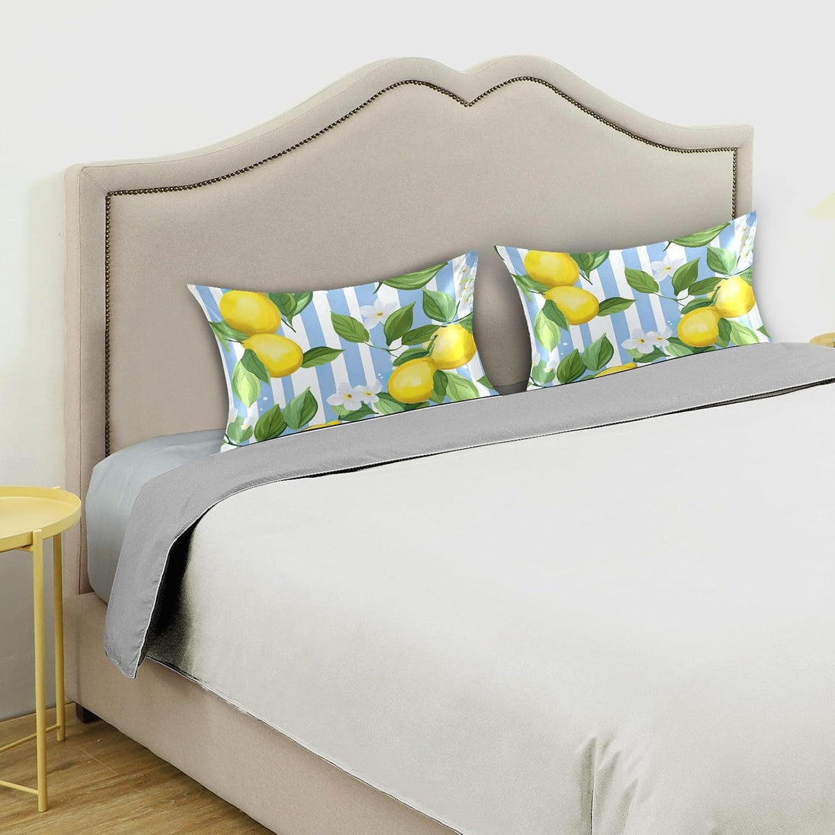 Yellow Lemon Stripe Satin Pillowcase for Hair and Skin Body Body Pillow Cases Standard Size 20"X26" Super Soft Pillow Case with Envelope Closure for Sleeping