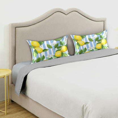 Yellow Lemon Stripe Satin Pillowcase for Hair and Skin Body Body Pillow Cases Standard Size 20"X26" Super Soft Pillow Case with Envelope Closure for Sleeping