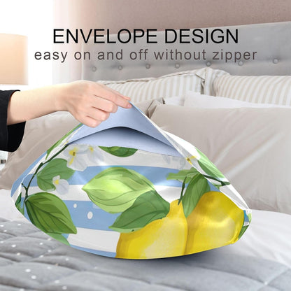 Yellow Lemon Stripe Satin Pillowcase for Hair and Skin Body Body Pillow Cases Standard Size 20"X26" Super Soft Pillow Case with Envelope Closure for Sleeping