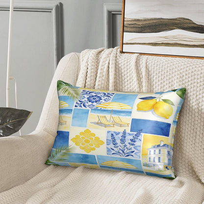 Satin Pillowcase for Hair and Skin, Blue Yellow Lemon Beach Silky Pillow Cover with Hidden Zipper, Queen Size 20x30 Inch Cooling Breathable Pillow Covers for Bedroom Sofa