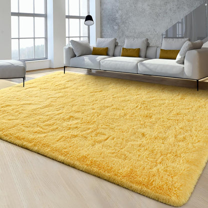 Large Area Rugs for Living Room, 5x8 Feet Yellow Shaggy Rug Fluffy Throw Carpets, Ultra Soft Plush Modern Indoor Fuzzy Rugs for Bedroom Girls Kids Nursery Room Dorm Home Decor